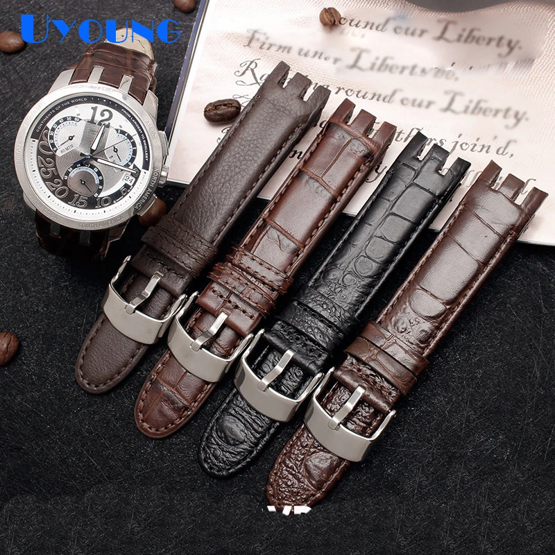 High Quality Genuine Leather Watch Strap For Swatch YRS403 412 402G watch band 21mm watchband men curved end watches bracelet