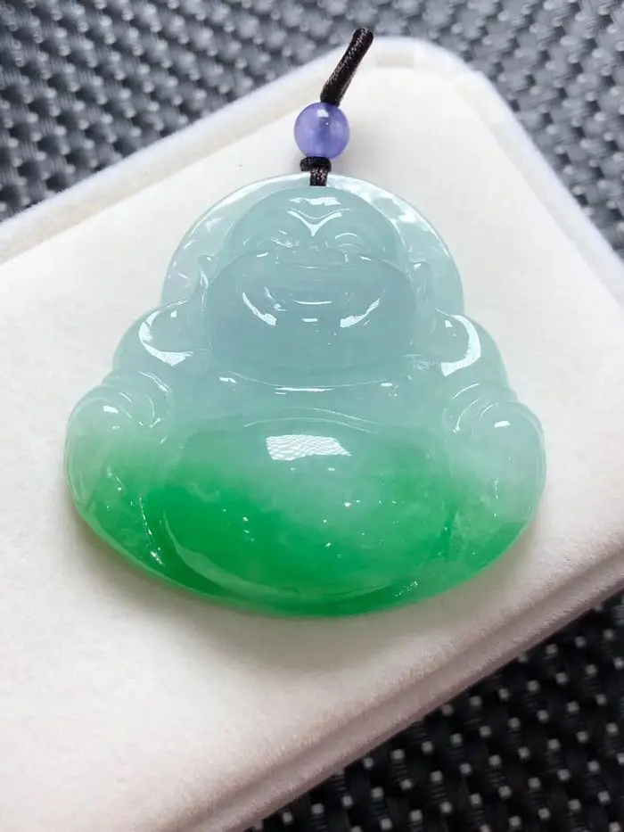 Valuable Myanmar jade Pendant jadite Happy Buddha Amulet Hanging Lucky Bless churinga