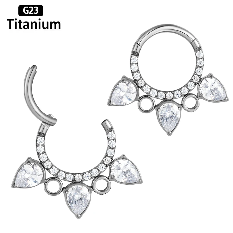 G23 Titanium Piercing Daith Zircon 8/10/12mm Hoop Nose Rings Hight Segment Clicker Septum Ear Tragus Helix Cartilage Earring 16G