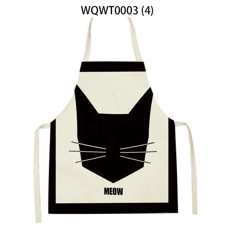 Cartoon Cute Cat Black Printed Sleeveless Apron Kitchen Pinafore Women\'S Home Cooking Baking Waist Bib Antifouling Anti-Greasy