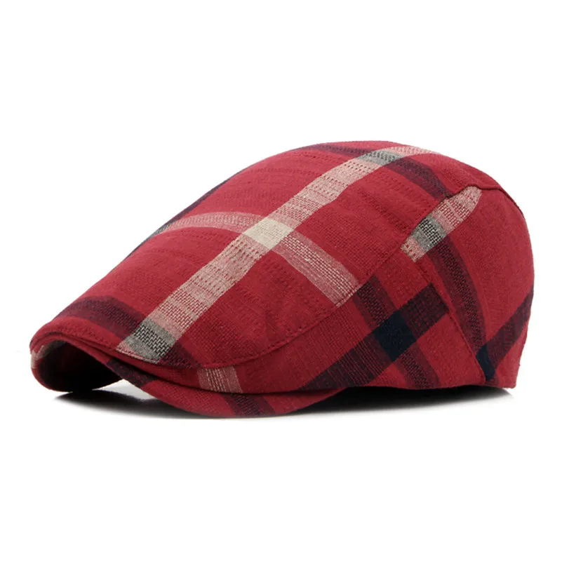 LDSLYJR Spring Summer Cotton Plaid Newsboy Caps Flat Peaked Cap Men and Women Painter Beret Hats 04