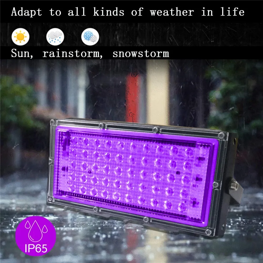 50/100W UV LED Floodlight IP65 Waterproof Ultraviolet Fluorescent Black Lights DJ Disco Stage Night Lamp for Bar Halloween Party