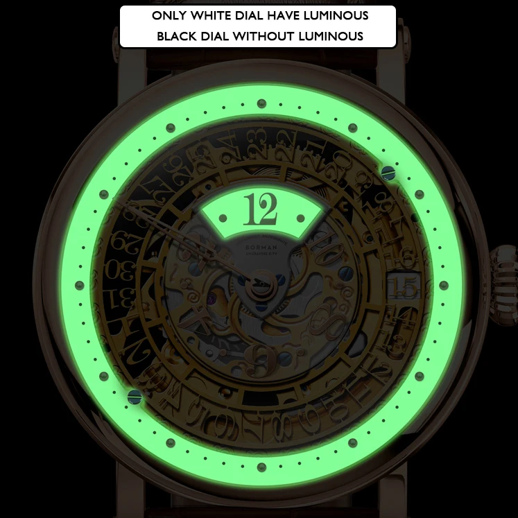 BORMAN Orologi di lusso da uomo, orologio automatico da uomo alla moda Orologi da polso meccanici scheletrati Zaffiro impermeabile in acciaio inossidabile