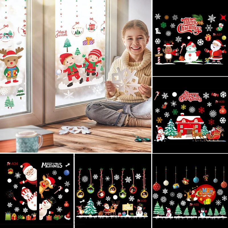 Christmas Window Sticker Santa Claus Snowflake Wall Deco Merry Christmas Decoration For Home 2020 Cristmas Ornament Navidad Nata