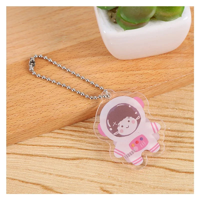 Korean Ins Cute Cartoon Bear Rabbit Key Chain Acrylic Double Sided Backpack Decorative Small Pendant Accessories Key Management
