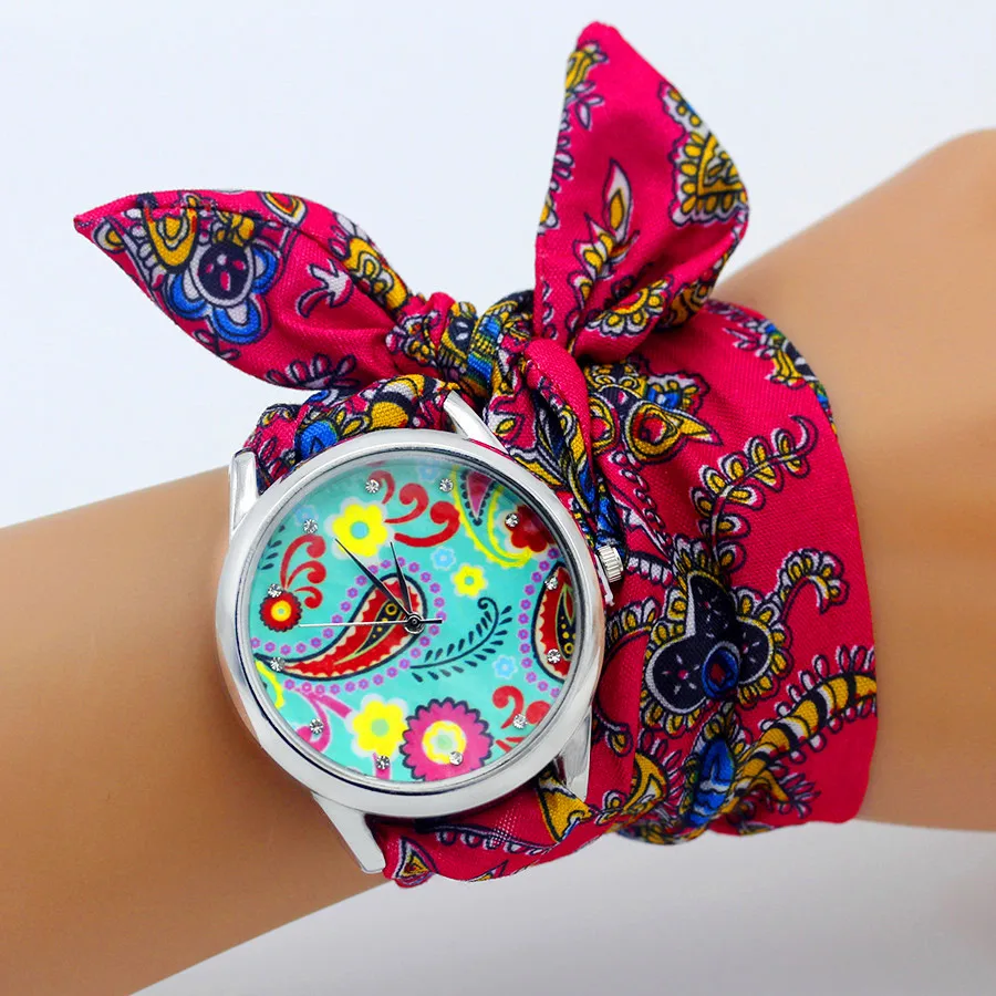 Shsby New Ladies Flower Cloth Wristwatch Fashion Women Dress Watch High Quality Fabric Watch Sweet Girls Bracelet Watch