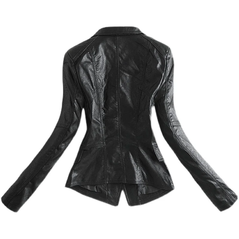 Black Blazer Women Soft Faux Leather Jacket Elegant Pu Leather Slim Fit Blazers and Jackets 2021 Autumn New Tops