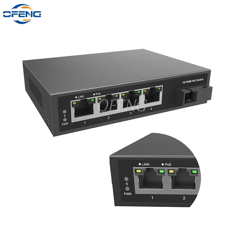 5-Port POE Switch 100Mbps System Smart fast Ethernet Switch  RJ45 Ethernet 802.3af/at For IP Camera/Wireless AP/CCTV total 65W