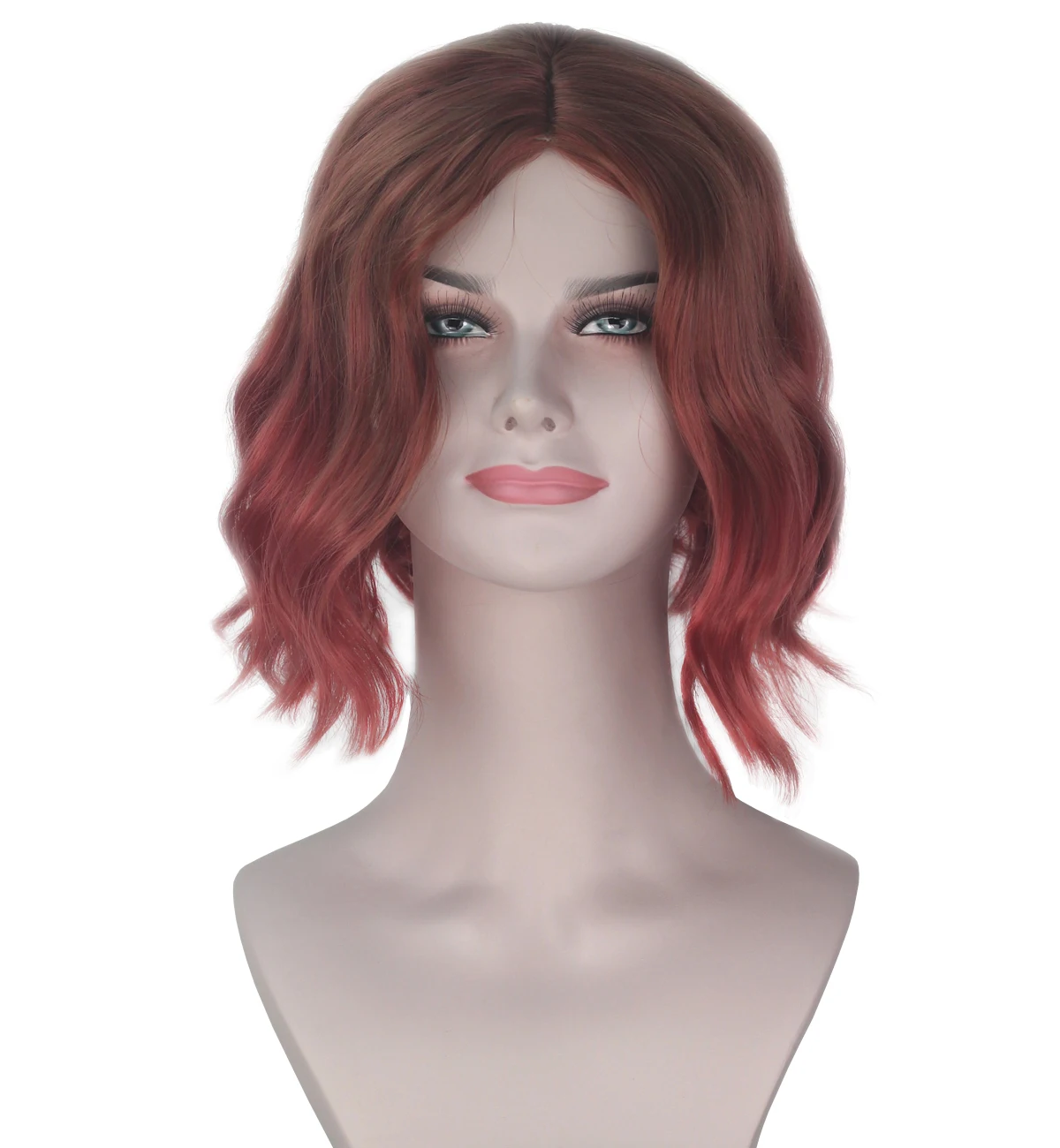 

Women Short Ombre Red Curly Wig Halloween Cosplay Party Synthetic Heat Resistant Hair Adult