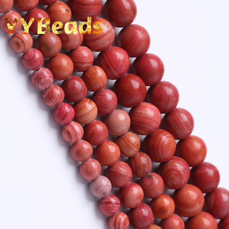 Natural Rose Red Wood Stripes Stone Beads 4 6 8 10 12mm Red Jaspers Round Beads For Jewelry Making DIY Charm Bracelet 15\