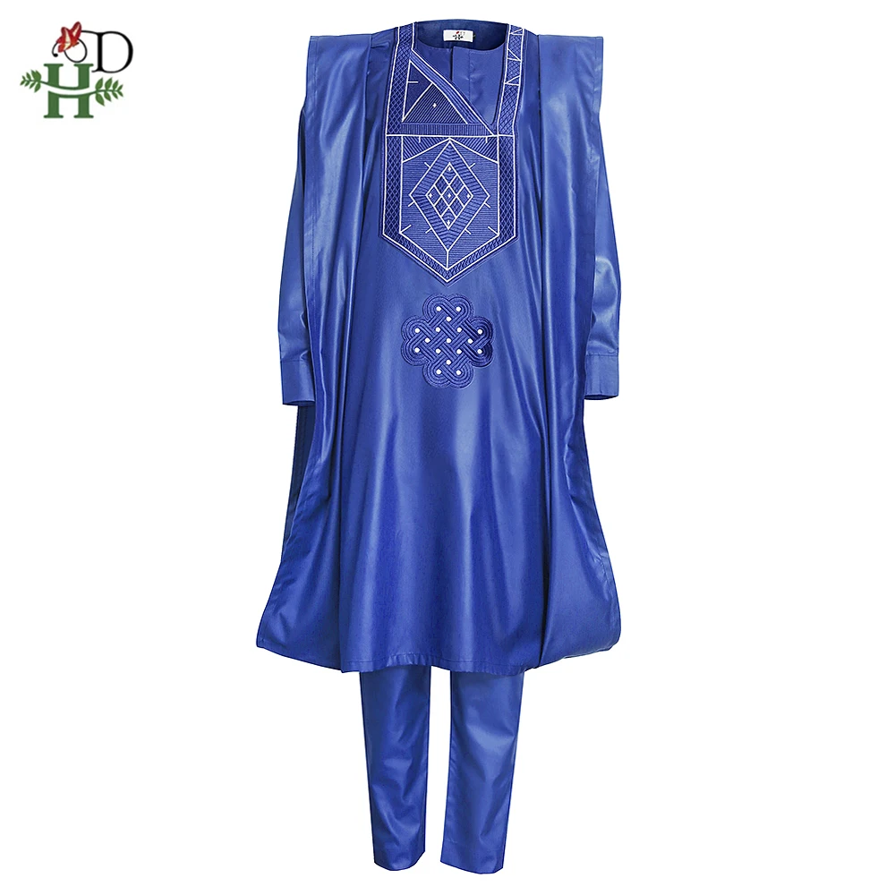 H & D Tenue Africaine Hommes Ankara Styles Agbada africano per uomo 2022 ricamato Boubou tradizionale festa nuziale Set 3 pezzi