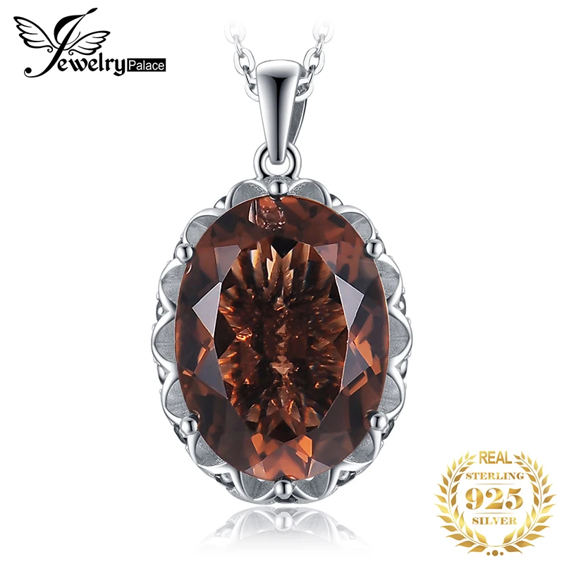 JewelryPalace ogromny 8ct naturalne kwarc dymny 925 srebrny wisiorek naszyjnik dla kobiet bez łańcuszka