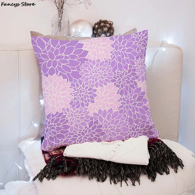 45*45 Simple Purple Single-sided Printing Pillowcase Sofa Car Decoration Family Pillow Cover Top Luxury Polyester Soft Ornament