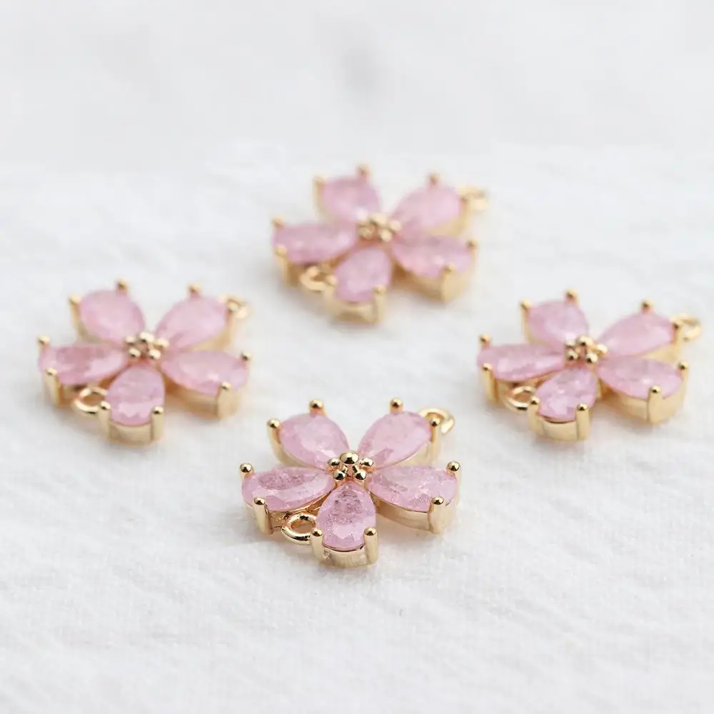 GUFEATHER M524,jewelry accessories,18k gold plated,copper,zircons,pass REACH,nickel free,flower shape,charm,diy earring,6pcs/lot