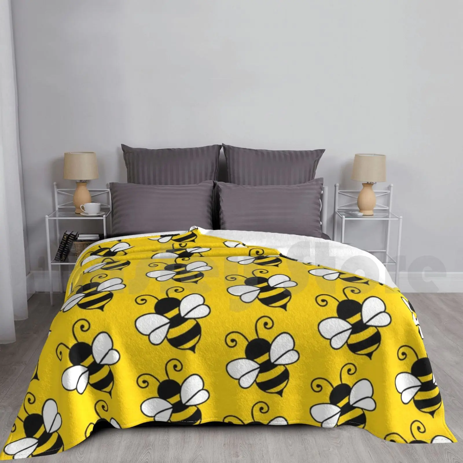 Beezin Blanket Fashion Custom Bee Bumblebee Cute Cottagecore Golden Yellow Honey Bees Save The Bees Earth