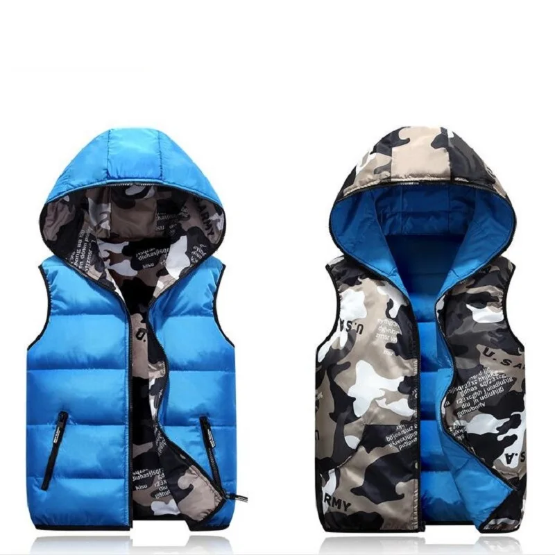 Parent-Child Outfits Warm Camo Reversible Vest Girls Boys Cotton Full Zip Waistcoat School Kids Outerwear Child Jacket 100-185cm