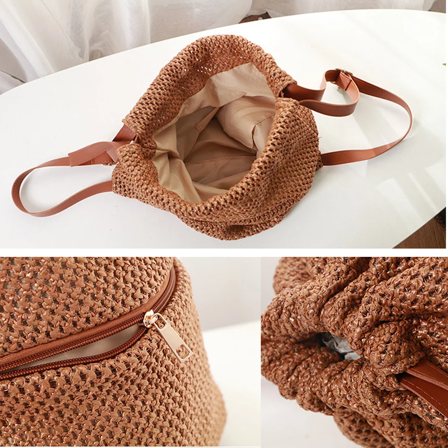 Straw Woven Backpack Women 2021 New Summer Bohemian Beach Bags Fashion Casual Drawstring Rucksack Rattan Travel Shoulder Bags