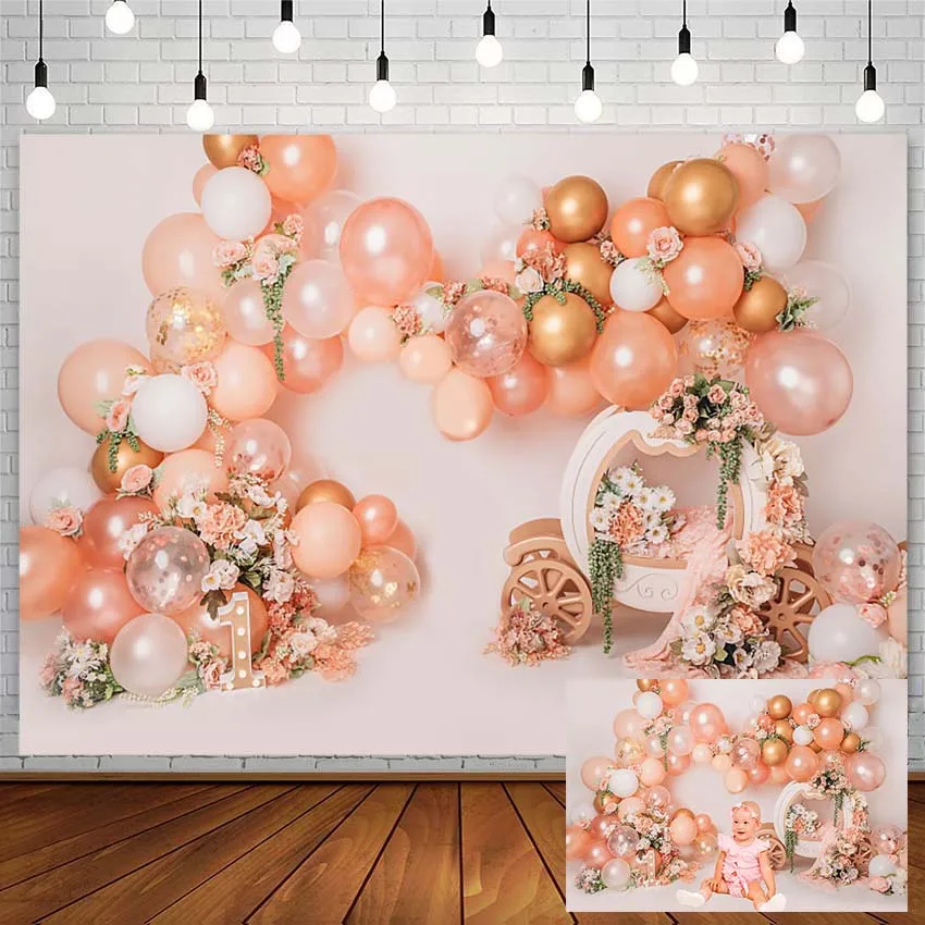 

Princess Backdrop 1st Birthday Party Pumpkin Cart Orange Balloon Girl Photography Background Flower Photo Studio Photozone Decor