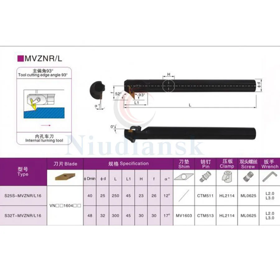 S25S-MVZNR16 S25S-MVZNL16 93° Innerhole turning tool compound toolholder CNC lathe turning toolholder High gloss wear resistance