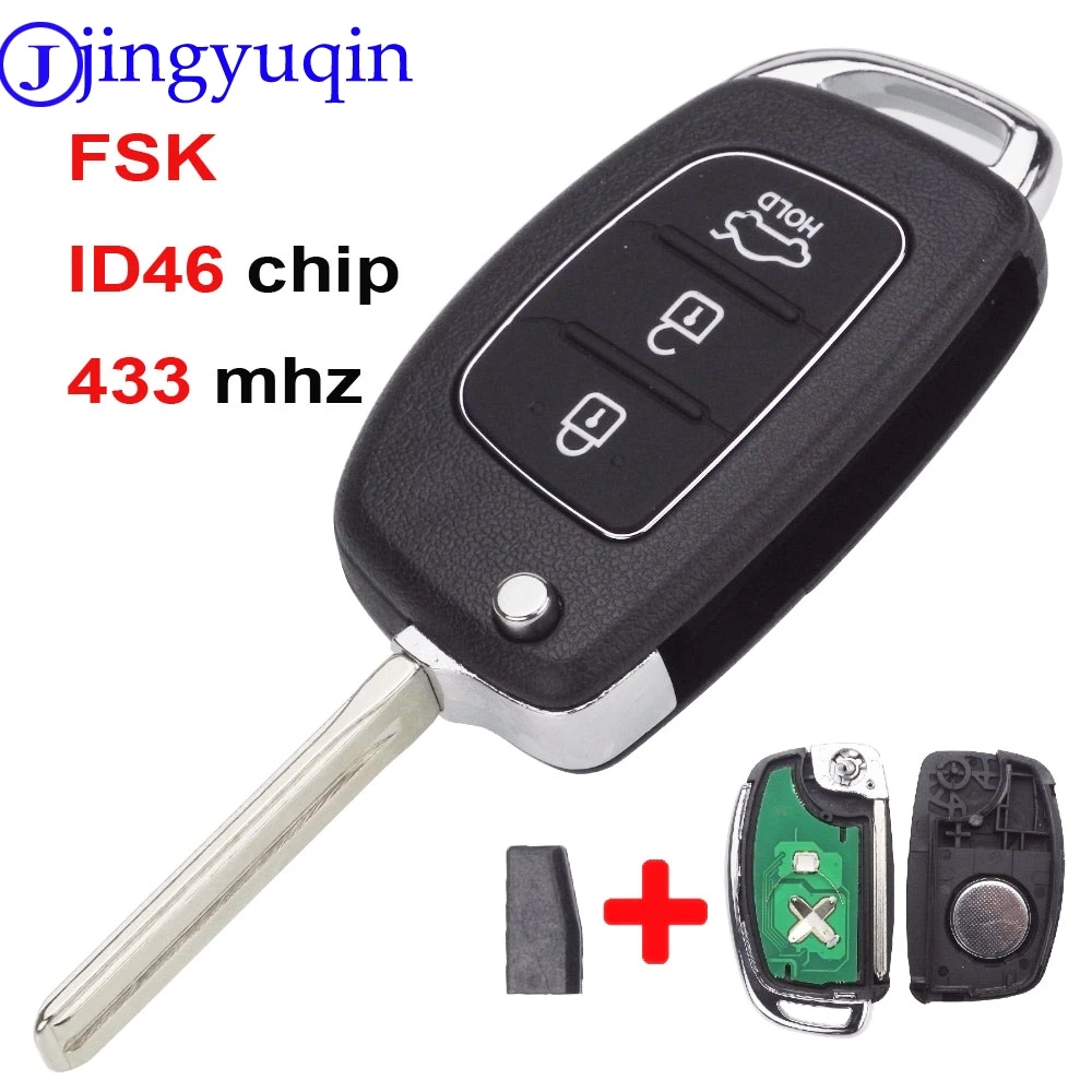 

jingyuqin Remote 3 Buttons FSK 433Mhz ID46 Chip TOY40 Car Key Shell For Hyundai New IX35 IX25 IX45 Elantra Santa Fe