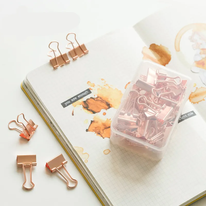 TUTU 18pcs Fashion Rose Gold Color 19mm Binder Clip Hollow Out Binder Clips Photos Tickets Notes Letter Paper Clip H0331