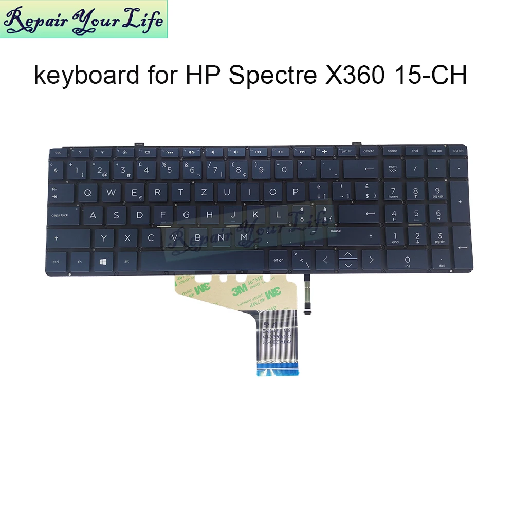 Swiss US Backlight Keyboard for HP Spectre X360 15-CH 15-CH000 CH010CA TPN-Q200 L30531-BG1 QWERTZ Replacement Keyboards Backlit