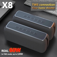 X8 60W Portable Bluetooth Speaker TWS Bass Soundbar Computer Stereo Subwoofer Outdoor Waterproof Audio Amplifier Card Music Box