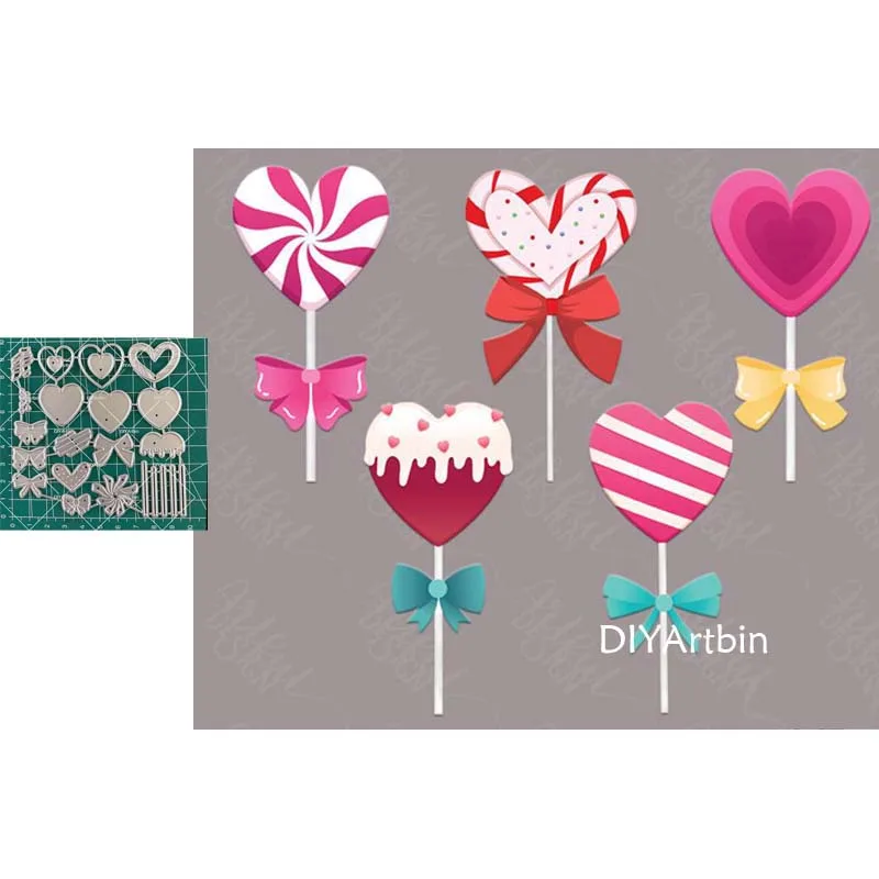 5Pcs Valentine Lollipop Metal Cutting Dies Heart Stencil For Gift Card Cheese Craft DIY Birthday Scrapbooking Layering Dies