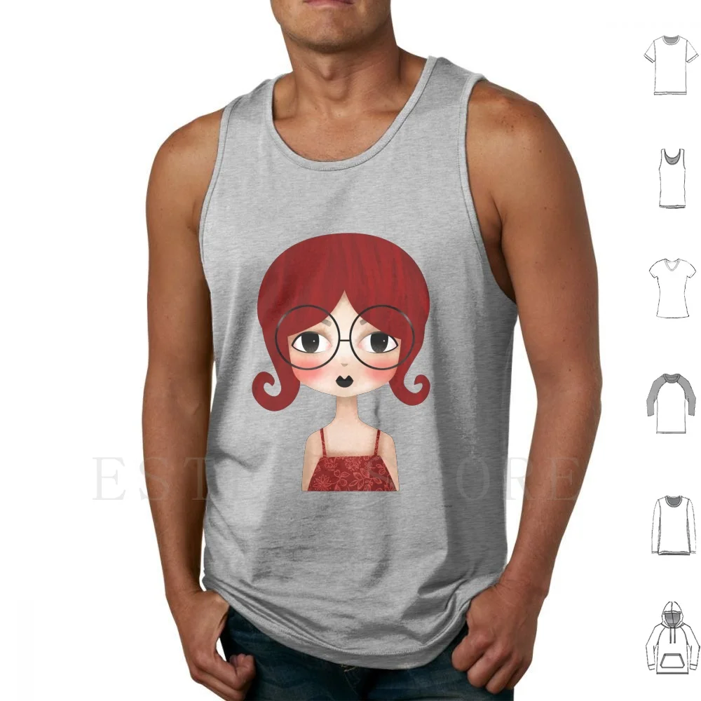 Cassy Tank Tops Vest Sleeveless Redhead Red Girls Womens Face Cute Sunglasses Black Lips Big Eyes