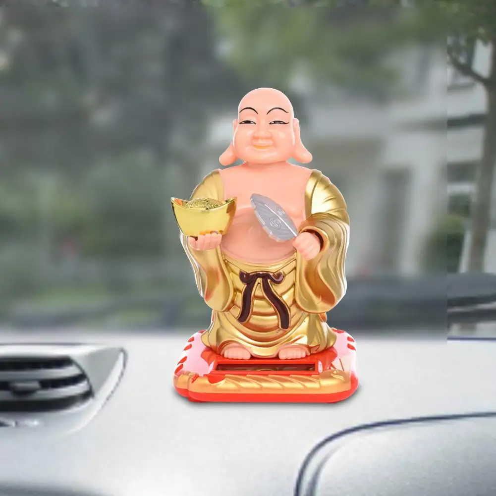 Car Interior Ornaments Solar Powdered Buddha Statue Flip Flap Pot Swing Toy Car Home Office Ornament