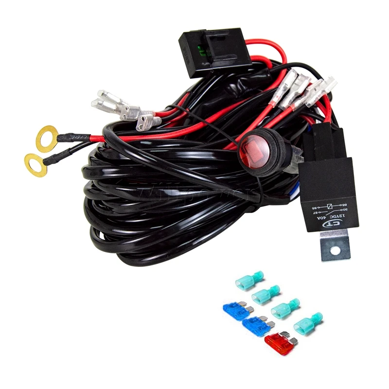 Car 4x4 LED Light Bar 1 2 4 Leads 12V 40A Wiring Harness Kit Offroad SUV Driving LED Work Lights Wire Relay Fuse On/off Switch