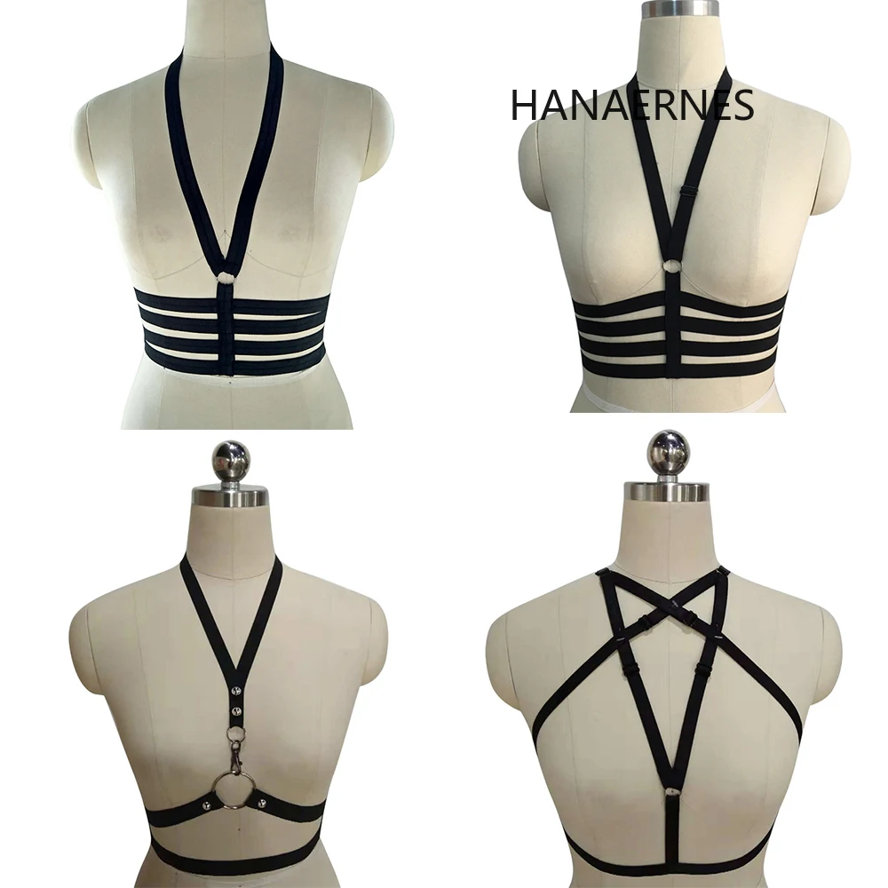 Hanaernes sutiã feminino preto da moda, jaula macia para corpo, top ajustável, cinto de bondage, roupa íntima, sutiã de bandagem