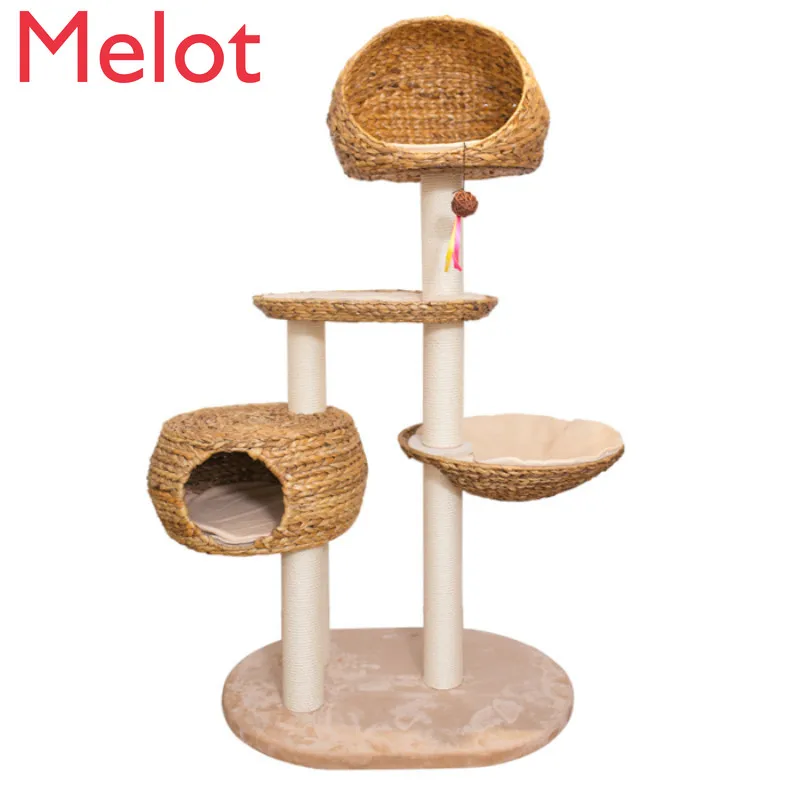 Large Cat Climbing Frame Solid Wood Homemade Sisal Cat Nest Winter Cat Tree Villa Cat Toy Rattan Cat Scratch Trees Cat Climber