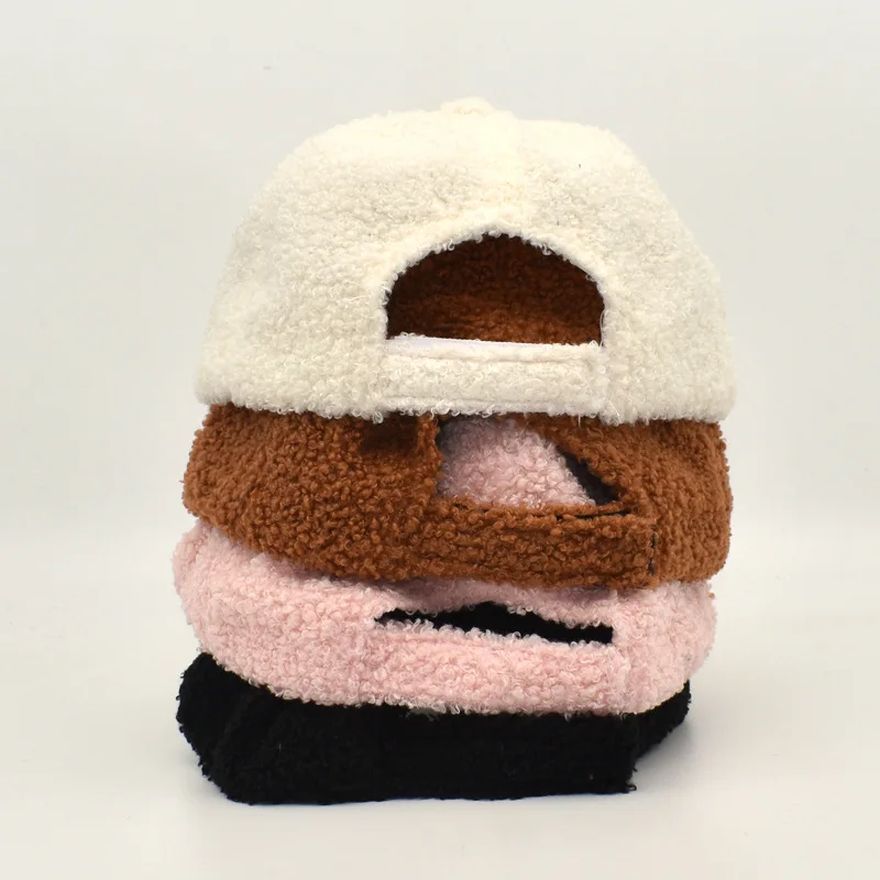 NEW Girl\'s Cute Fluff Lamb Woolen Cap Winter Women\'s Warm Baseball Caps Adjustable Size Trendy Teddy Casquette Hats For Women