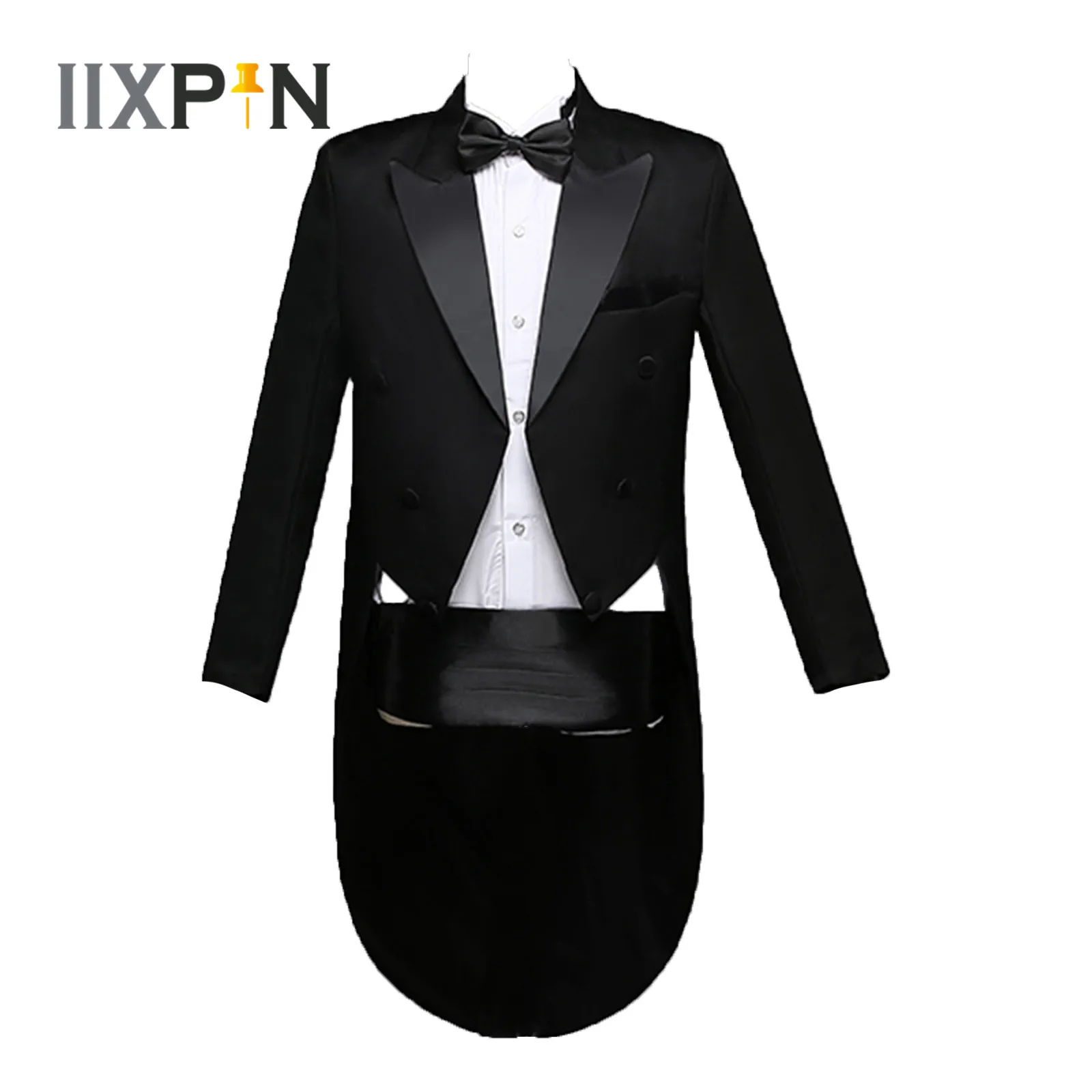 4Pcs Men's Tailcoat Gentlemen Formal Tuxedo Suit Double-breasted Blazer Swallow-Tailed Coat Male Wedding Jackets Suits Blazers