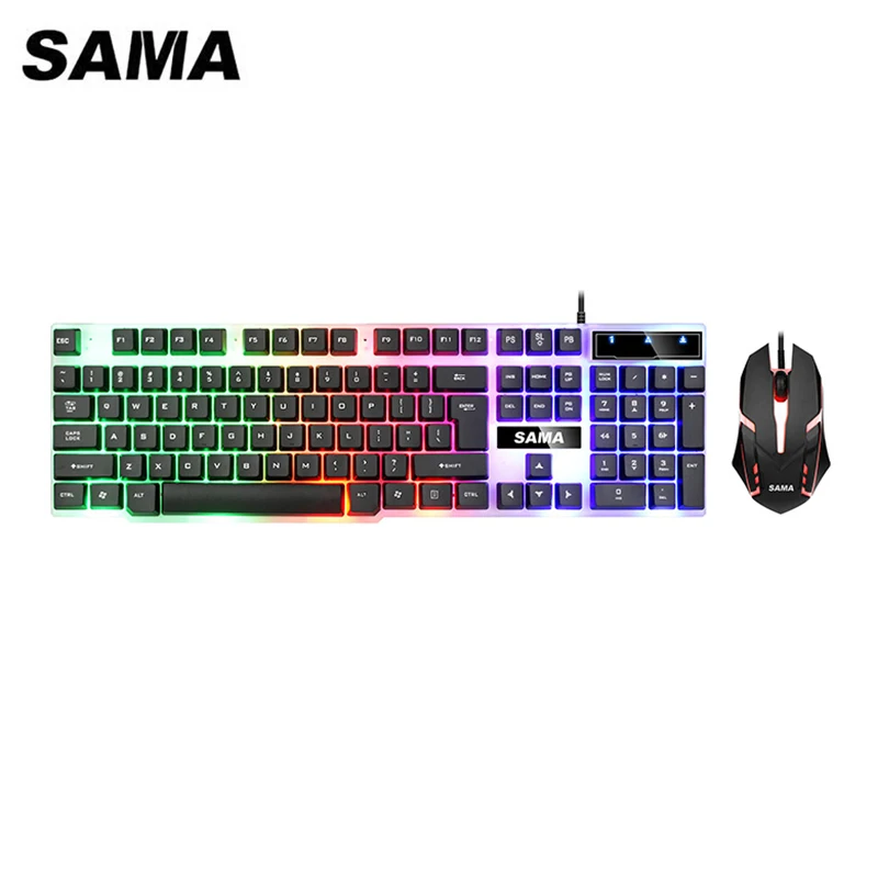 SAMA 104 teclas USB con cable ratón y teclado conjunto/Kit estándar con cable USB flotante para PC portátil Oficina en casa GT710 LED