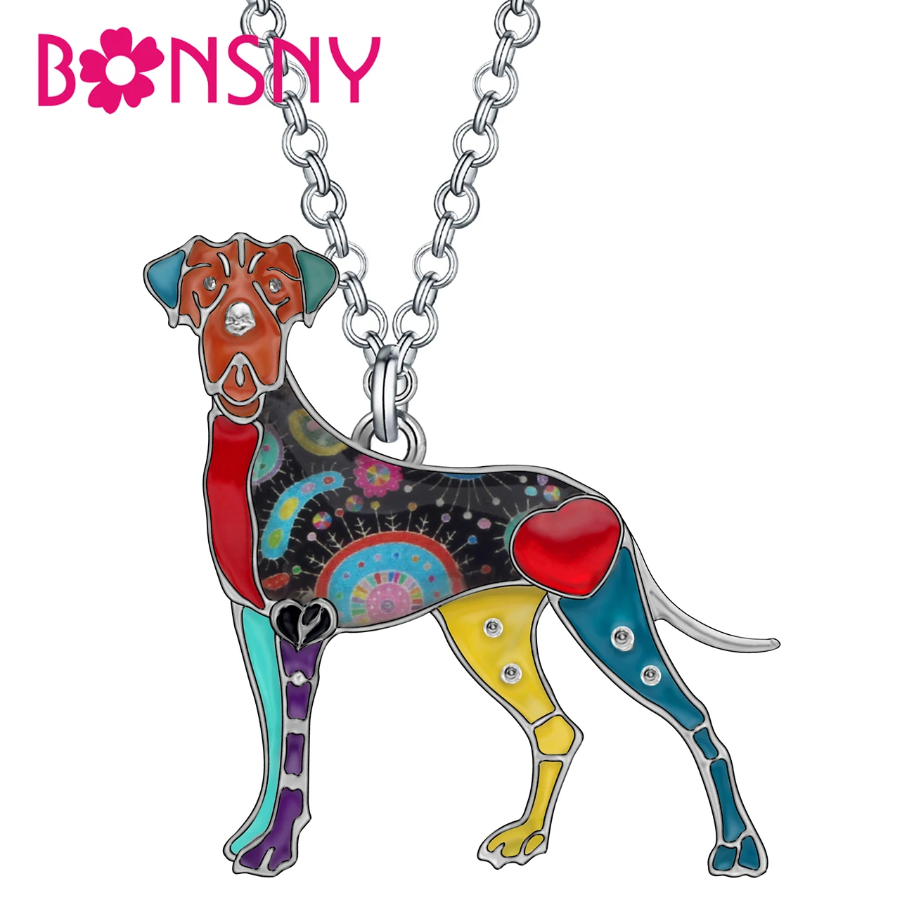 Bonsny Enamel Alloy Rhinestone Great Dane Dog Necklace Pendant Animal Jewelry For Women Girls Pet Lovers Charm Party Accessories