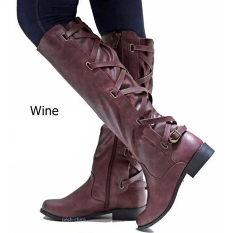 Snow boots warm Women\'s Boots Winter Cross Strap Long Snow Knee High Bootie Cowboy Warm Shoes winter shoes woman Botas Mujr km98