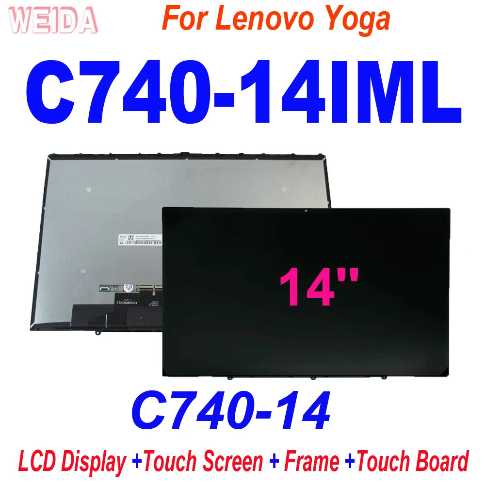 14'' Laptop LCD For Lenovo Yoga C740-14IML C740-14 81TC LCD Display Touch Screen Digitizer Assembly Frame With Touch Small Board