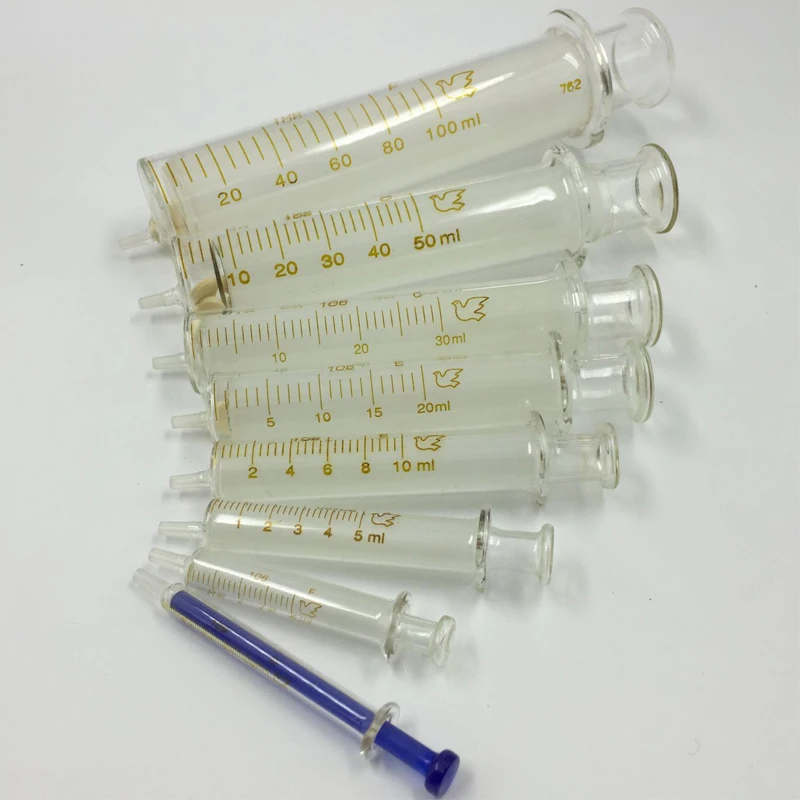 1mL-120mL Lab Disposable Glass injection Syringe Liquid Injector Transfer Pipette Sampler