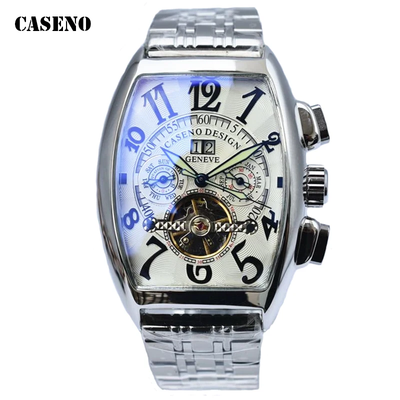 Tourbillon Skeleton Automatic Mechanical Mens Watches Top Brand Luxury Military Sport Watch Stainless Steel Male Clocks CASENO