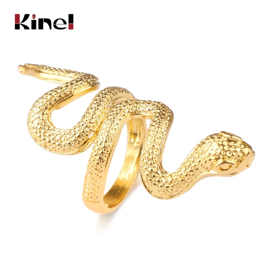 Kinel Fashion Snake Rings For Women Gold Color Black Heavy Metals Punk Rock Ring Vintage Animal Jewelry Wholesale