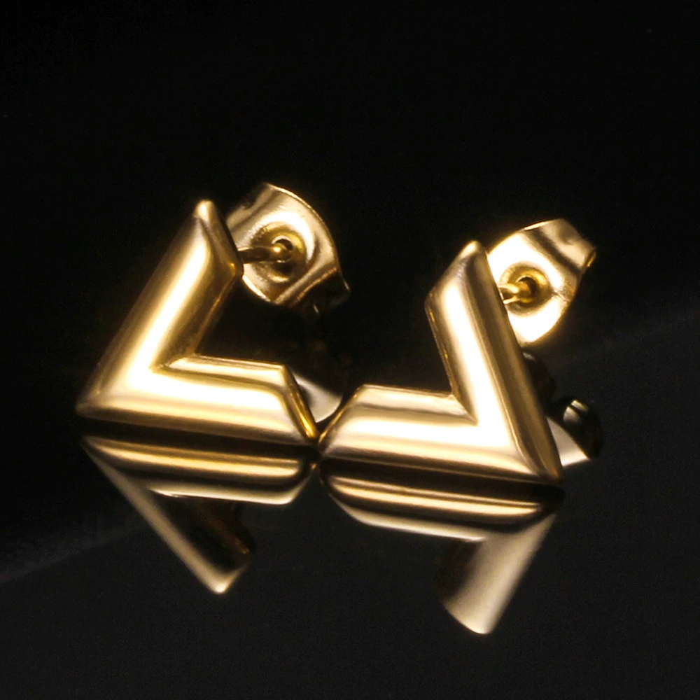 Fashion Trend Earrings Simple Metal Style Letter V Shape Stainless Steel Not Allergic Three colors Earring For Women Gift