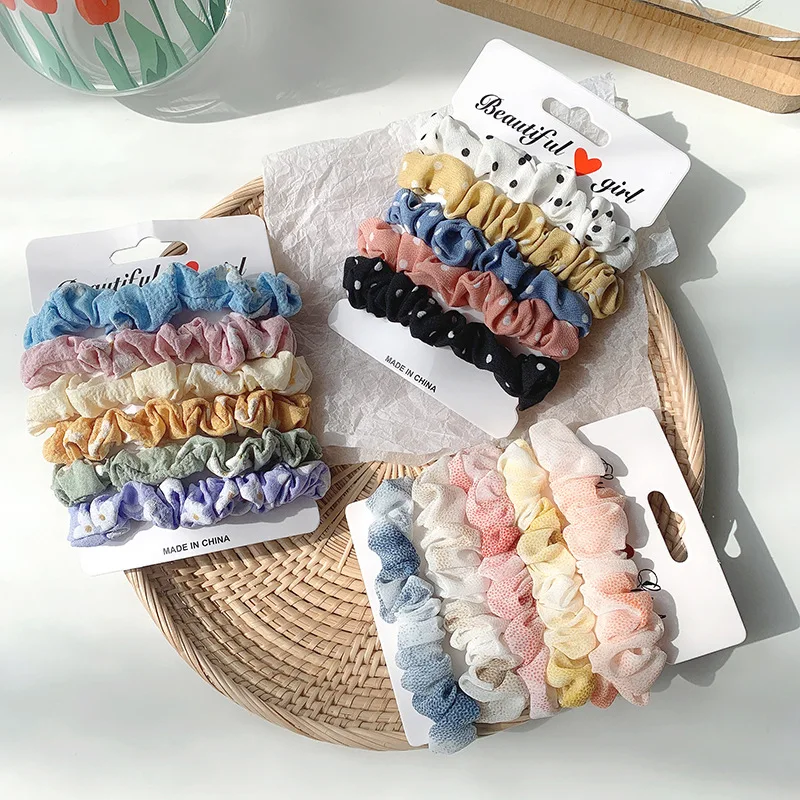 5/6/Pcs Silk Scrunchies Print Leopard Scrunchie Set Elastic Hair Bands Solid Color Fashion Headwear Women Hair Accessories Gift