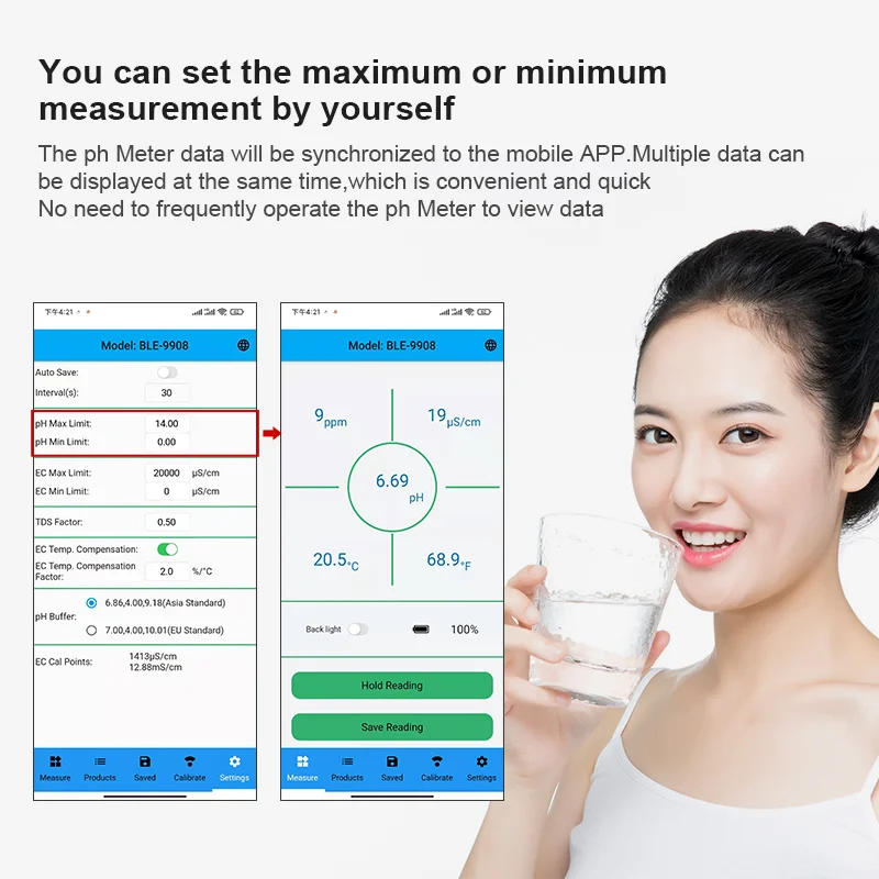 Blue Tooth-compatible Meter 4 in1 PH/TDS/EC/TEMP Water Quality Pen APP Intelligent Control Water Quality Detector for aquarium