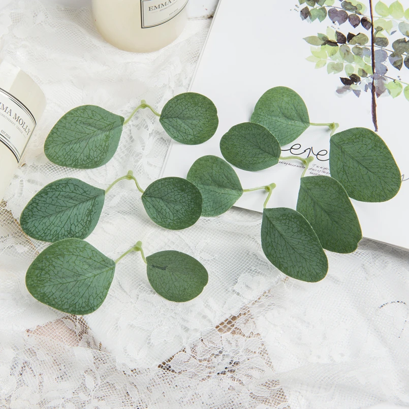 

50PCS Silk Eucalyptus Leaves Wedding Decorative Flowers Wreaths DIY Gifts Box Christmas Decorations for Home Artificial Plants