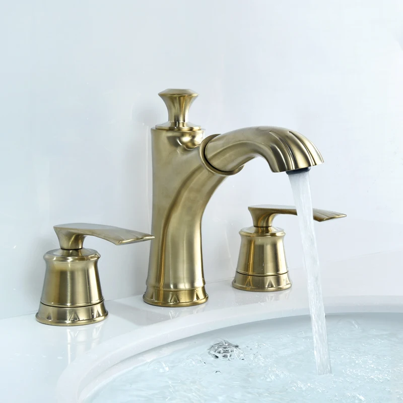 

Three Hole Pull Out Basin Faucet Brass Deck Mounted Bathroom Sink Faucets Double Handle Hot And Cold Water Bathtub Shower Tap