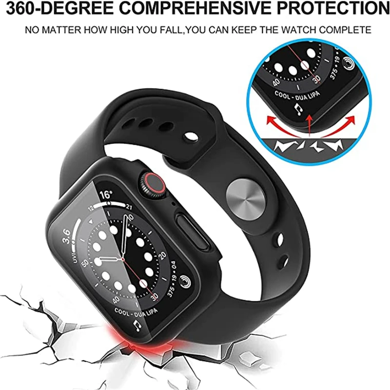 Glass+Cover For Apple Watch Case 45mm/41mm/40mm/44mm/42mm/38 IWatch Series 4 5 6 SE 7 8 Screen Protector Apple Watch Accessorie