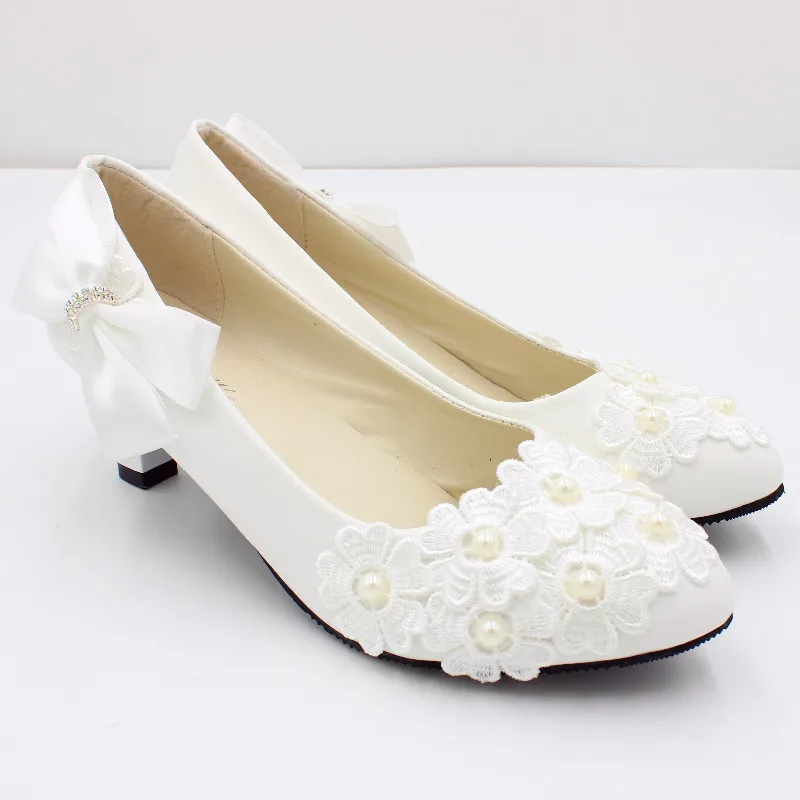 【Xingchenmao】New Bow White High Heel Wedding Shoes Square Heel Wedding Shoes Bridesmaid Shoes Made in China BH2104