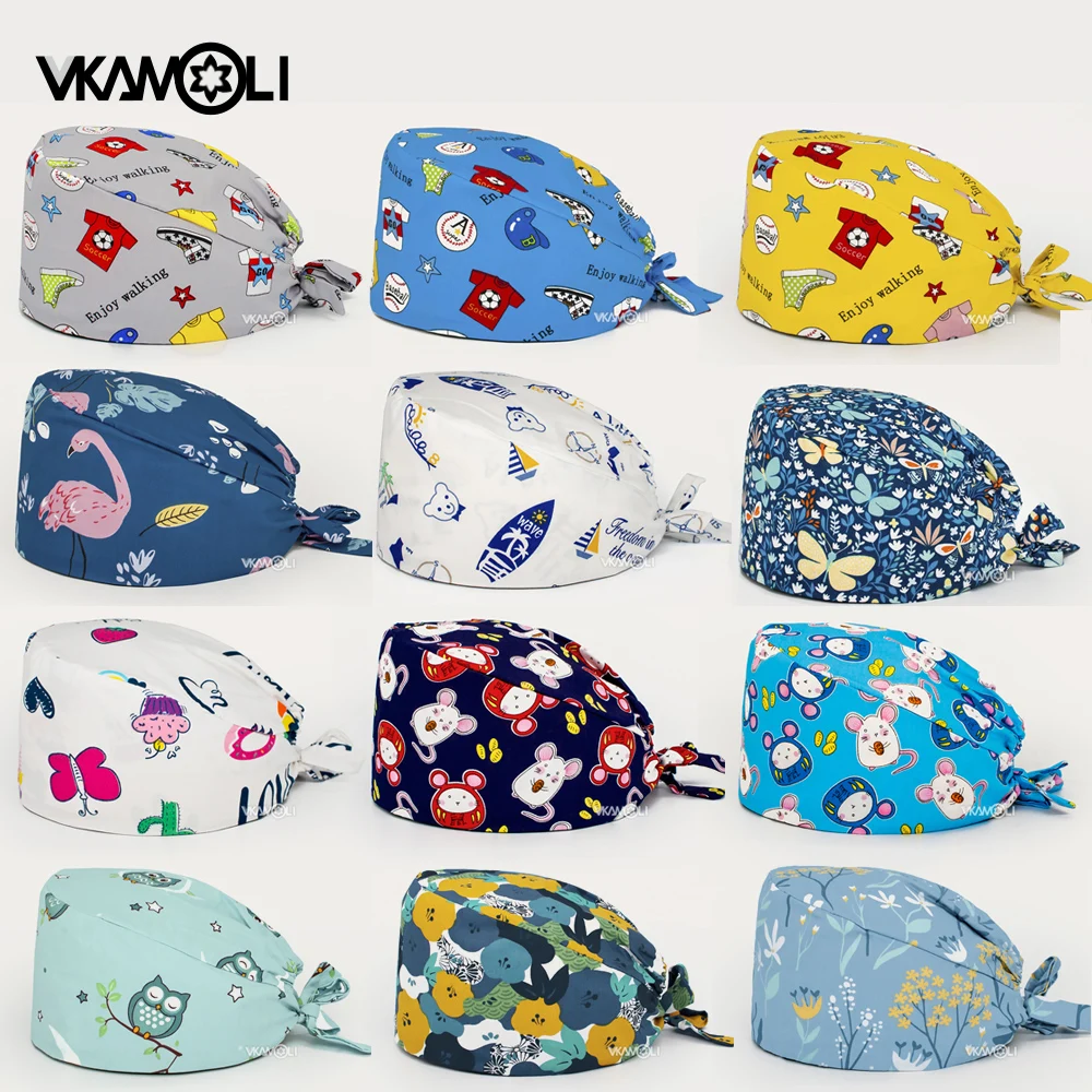 

new Scrub Caps Nurse Scrubs Hat Nursing Skull Cap Women Men 100% Cotton Dental Headwear Pet shop Laboratory Work Hats